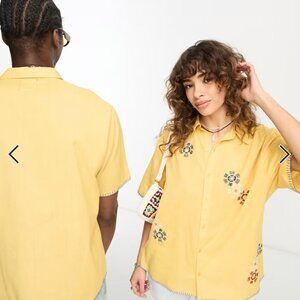 Reclaimed Vintage unisex kitsch embroidery shirt in neutral in M